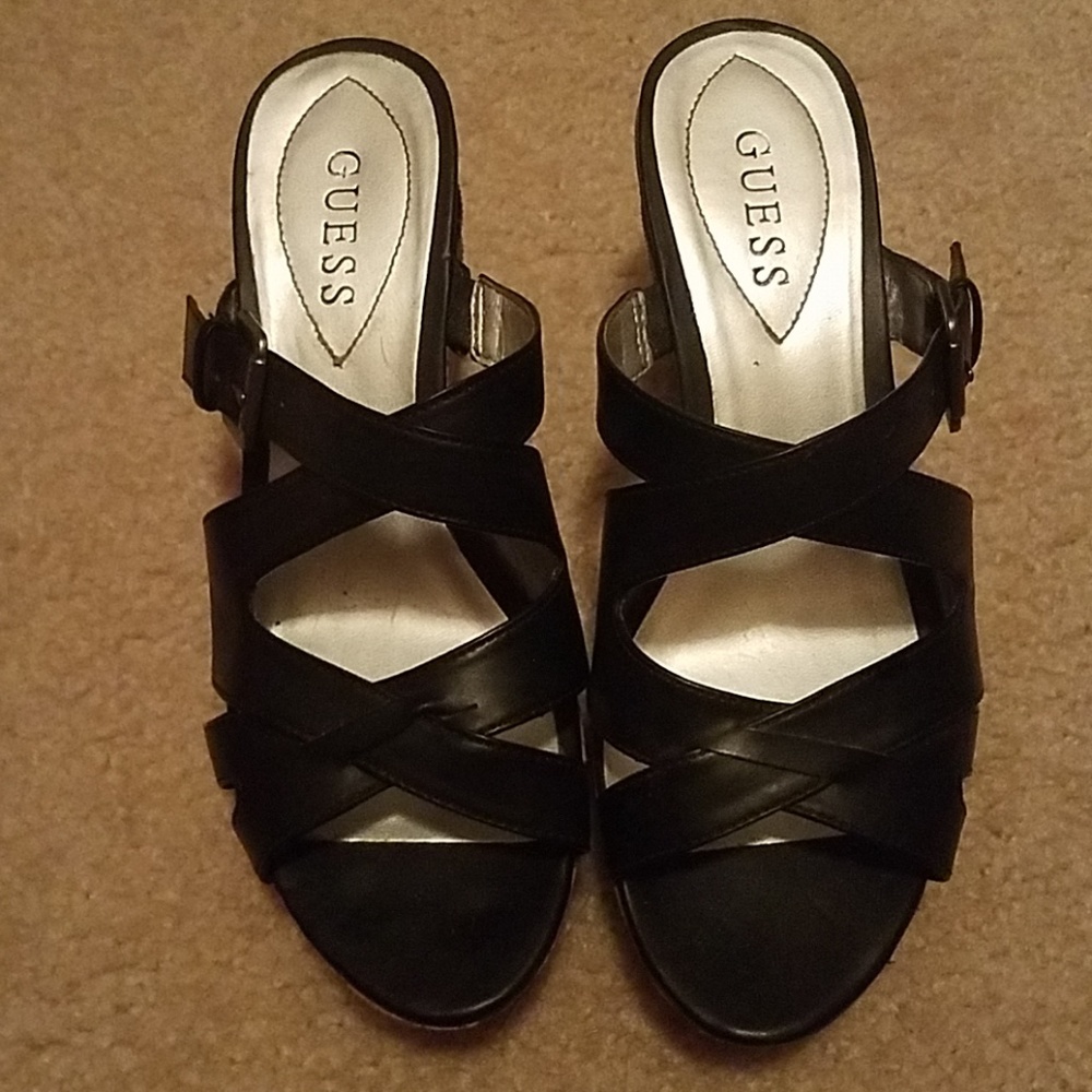 Guess Black Leather Wedges Size 8